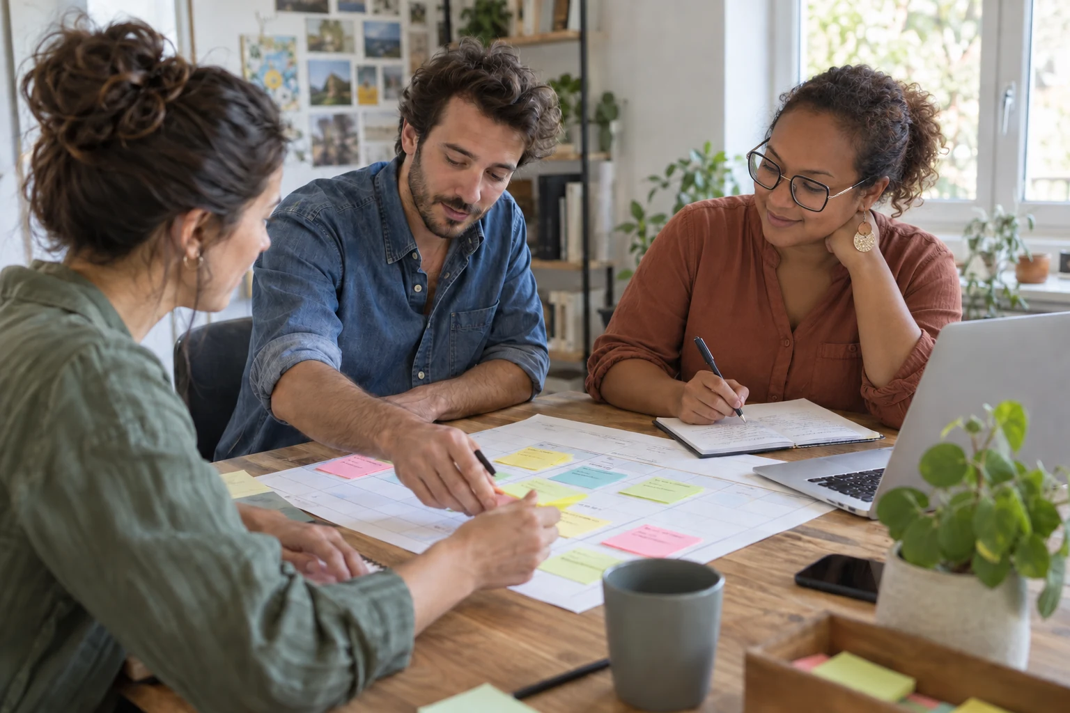 Illustration : Riana et une équipe construisent un plan partagé.